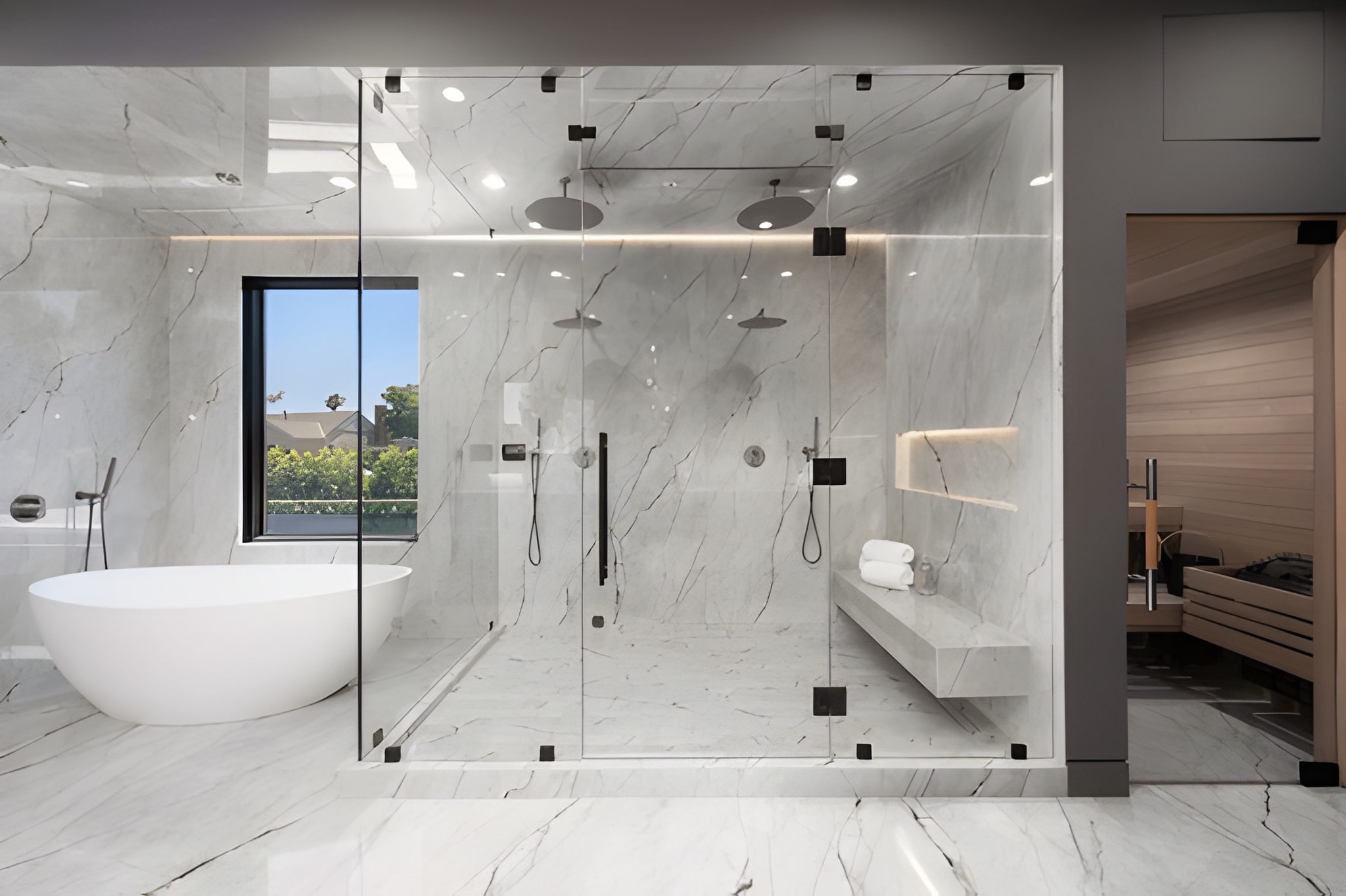 Stylish modern bathroom featuring heated floors, elegant fixtures, and high-end finishes for bathroom remodeling Issaquah.